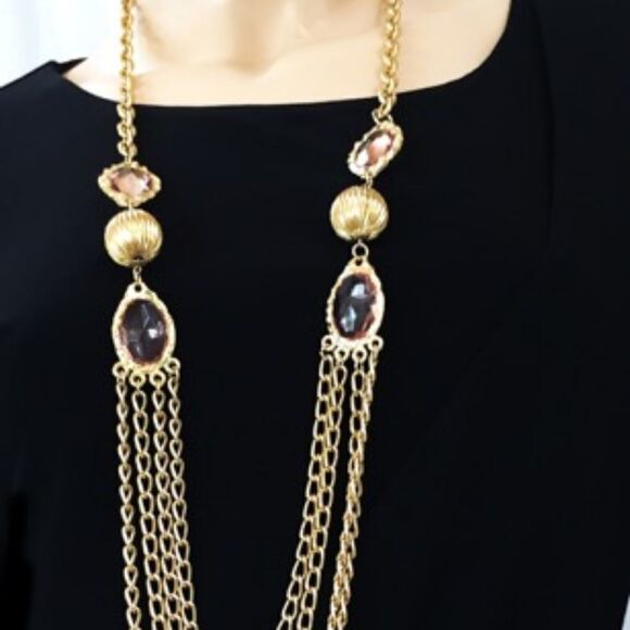 Huge Gold Multi Chain/Lucite Runway Necklace - Picture 7 of 8